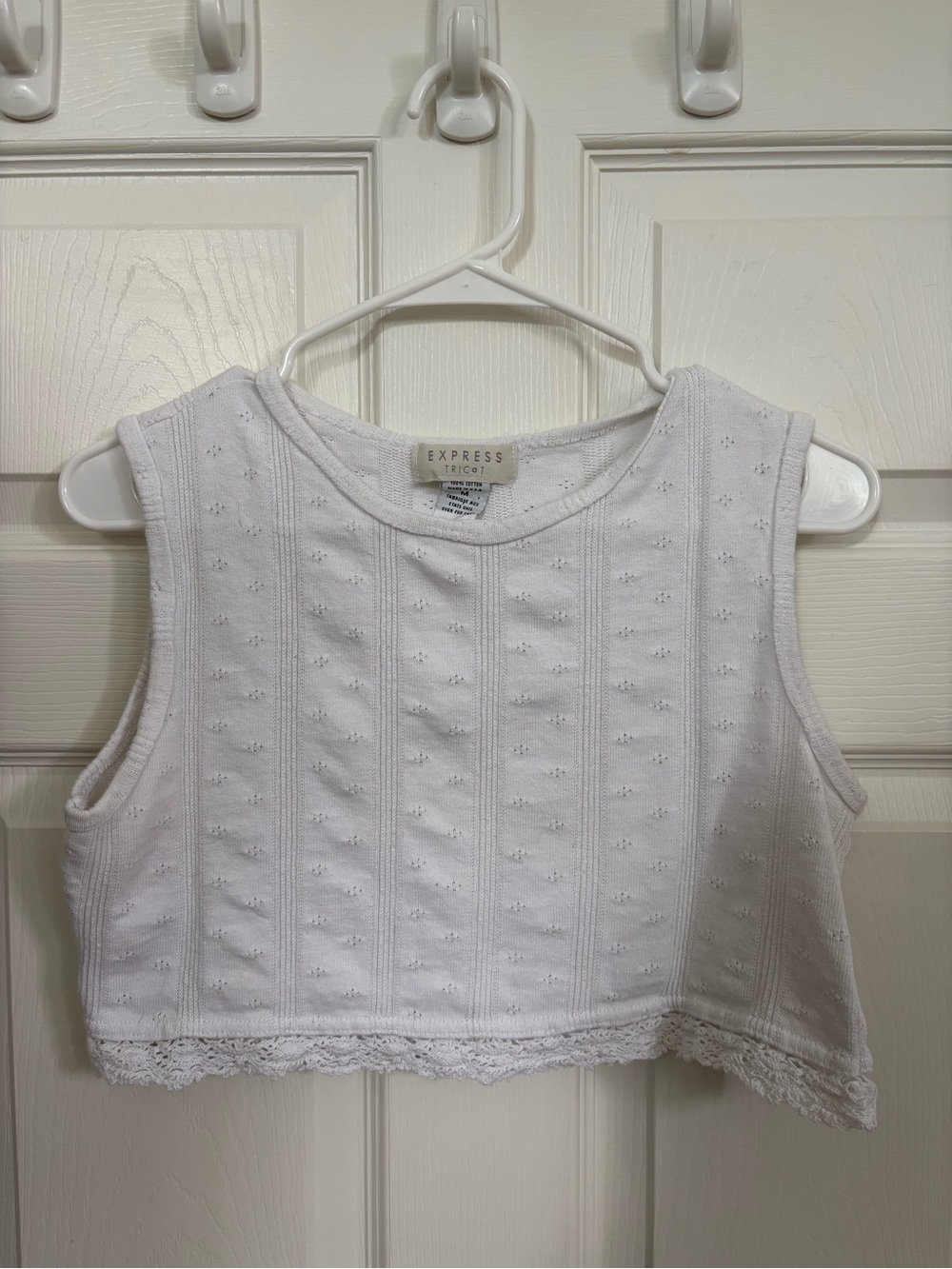 Vintage White Eyelet Cropped Tank with Lace Trim